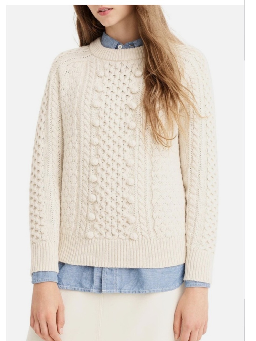 J. Crew Pom Pom Cable Knit Sweater in Cream | Sz XS